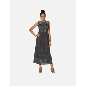 LaBellum by Hillary Scott Women's Embroidered Maxi Dress Sleeveless Grey XL